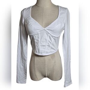 Just Polly x Forever 21 White Full Stretch Corset Style Crop Top NWT